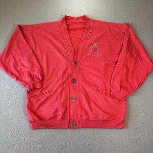 Vintage Poco Loco Club Mens Cardigan Red Double Sided Deor M.R. 90s Boat Anchor